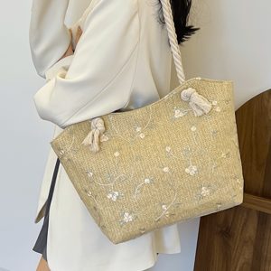 2025 Large Capacity Woven Straw Tote Bag for Women - Stylish Summer Shoulder Bag, Versatile Commuter Design with Rope Detail