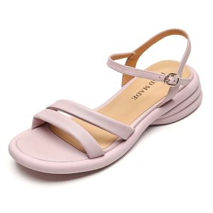 2025 Summer Genuine Leather Backless Mid-Heel Open-Toe Sandals for Women with One-Strip Buckle - Comfortable Chic Style