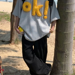3D OK Letter Short Sleeve T-Shirt for Men and Women, Loose Fit Unisex Summer Tee, Vintage-Inspired Casual Wear