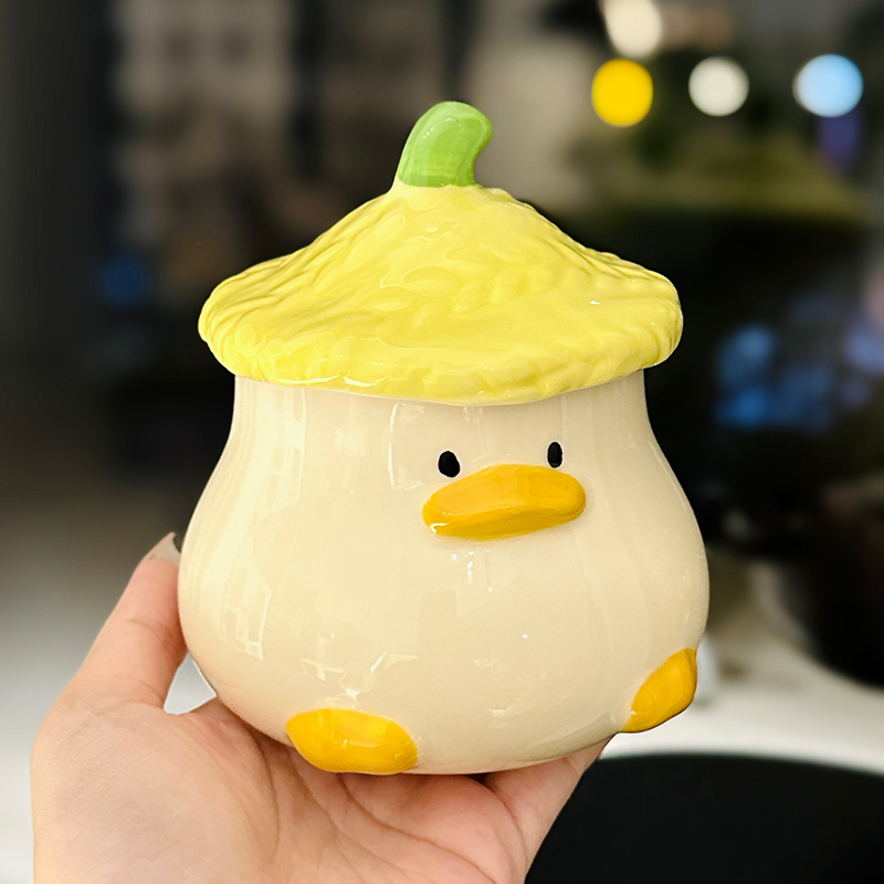 Adorable Yellow Duck Ceramic Mug with Lid – Cute Fun Water Cup for Girls, Perfect Gift for Animal Lovers and Home Decor