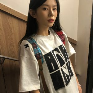 American Retro 2025 Summer Women's Short Sleeve Letter Embroidery Round Neck T-Shirt Casual Loose Fit Trendy Top