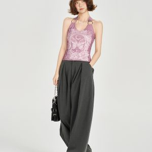 American Retro Backless Halter Tank Top for Women - Slimming, Waist-Cinching Summer Design