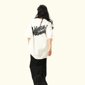 American Retro Blurry Letter Short Sleeve T-Shirt for Men and Women - Heavyweight Pure Cotton Summer Couple Tee