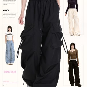 American Retro Dance Cargo Pants for Women - Summer Loose Casual Jazz Wide-Leg Pants in Draped Style