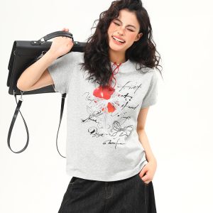 American Retro Design Boxy Shoulder T-Shirt for Women - Summer Slim-Fit Short Sleeve Top, Versatile 90s Style