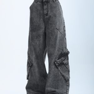 American Retro Distressed Denim Wide-Leg Pants for Women - Ultra-Loose, Floor-Length, Heavy-Duty, Slimming Style