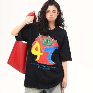 American Retro Graffiti Print Short-Sleeve T-Shirt for Women - Summer Loose Fit Casual Top, Y2K Streetwear Style