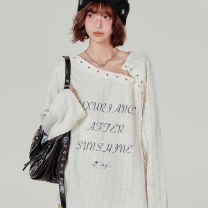 American Retro Hollowed-Out Long Sleeve T-Shirt for Women - Loose Fit, Niche Style, Autumn 2023 Fashion