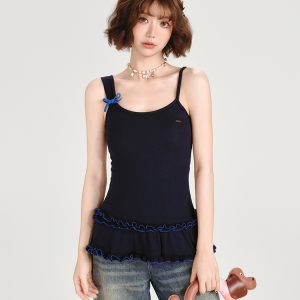 American Retro Lace Hem Camisole for Women - Summer Slim-Fit Top, Versatile Y2K Style