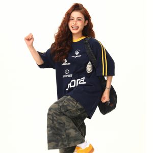 American Retro Letter Print Short-Sleeve T-Shirt for Women, Summer Loose Sports Style, Versatile Casual Top