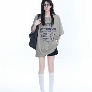 American Retro Loose Fit Round Neck Short Sleeve T-Shirt for Women – Trendy Mountain-Inspired Design