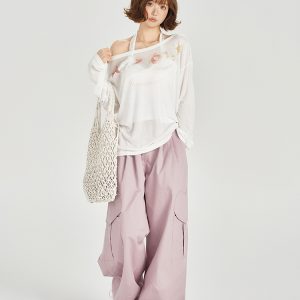 American Retro Off-Shoulder Sheer Long Sleeve Cover-Up Women's Versatile Fruit Print Top for 90s Y2K Style