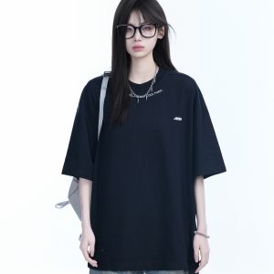 American Retro Oversized White Short Sleeve T-Shirt for Women - Summer Casual Loose Fit with 