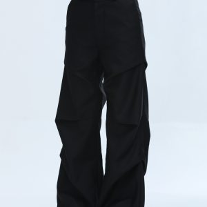 American Retro Pleated Black Casual Pants for Women - Niche Loose Straight Wide-Leg Design, Vintage Style, Comfortable Fit