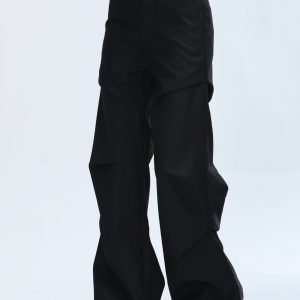 American Retro Pleated Black Casual Pants for Women - Niche Loose Straight Wide-Leg Design, Vintage Style, Comfortable Fit
