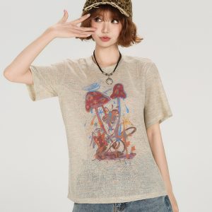 American Retro Short Sleeve T-Shirt for Women - Summer Casual Round Neck Top, Printed Loose-Fitting Slimming Style