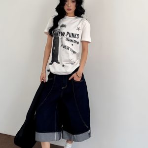 American Retro Short Sleeve T-Shirt for Women, Summer Punk Letter Print, Slim Fit Versatile Top, Y2K Trendy Style