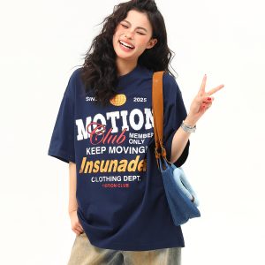 American Retro Sports Style Letter Print Short-Sleeve T-Shirt for Men and Women - Summer Versatile Couple Top