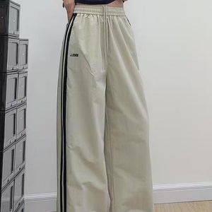 American Retro Striped Loose Work Pants for Women, High Street Casual Straight-Leg Cargo Trousers
