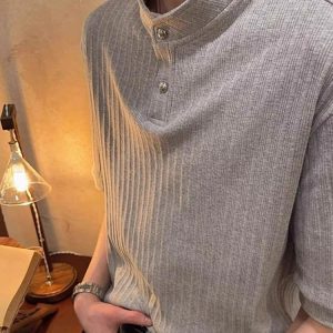 American Retro Textured Henley Short-Sleeve T-Shirt for Men and Women - Trendy Loose Fit Summer Top