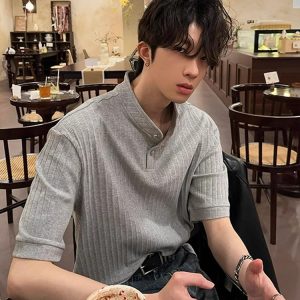American Retro Textured Henley Short-Sleeve T-Shirt for Men and Women - Trendy Loose Fit Summer Top