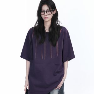 American Retro Tie-Dye Oversized Short Sleeve T-Shirt for Women - Trendy Round Neck Casual Top with Y2K Vibe