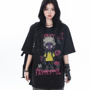 American Retro Trendy Women's Vintage Loose Fit Short Sleeve T-Shirt - 