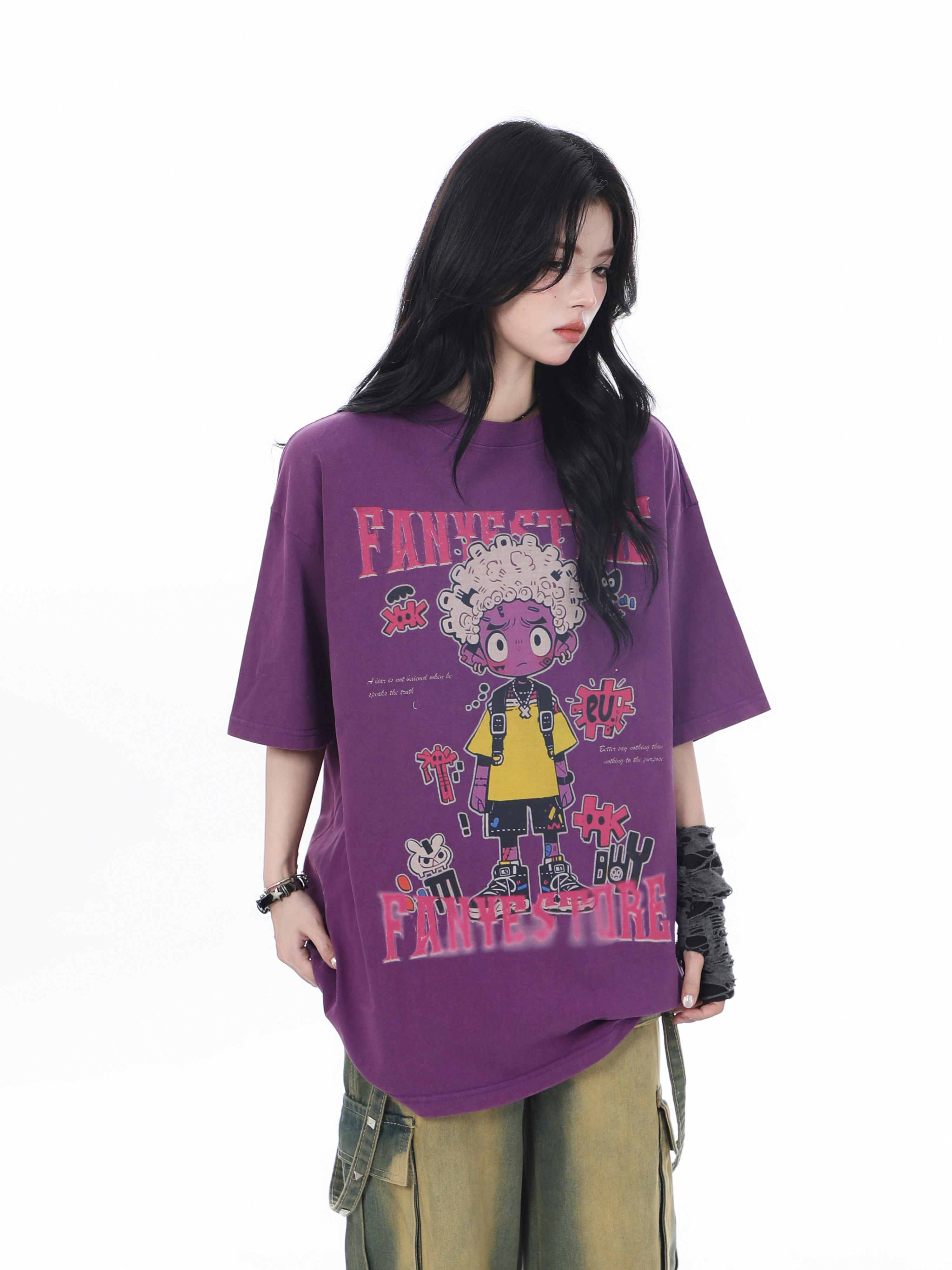 American Retro Trendy Women's Vintage Loose Fit Short Sleeve T-Shirt - "Sit and Eat Until the Mountains Are Empty," Heavy-Duty Cotton Summer Top