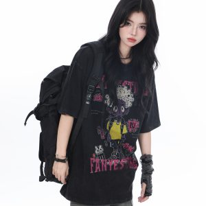 American Retro Trendy Women's Vintage Loose Fit Short Sleeve T-Shirt - "Sit and Eat Until the Mountains Are Empty," Heavy-Duty Cotton Summer Top