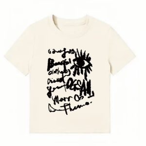 American Style Slim-Fit Short T-Shirt for Women - Summer Graffiti Print, Stretchy, Flattering Shoulder Top