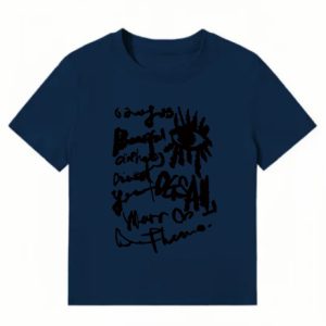 American Style Slim-Fit Short T-Shirt for Women - Summer Graffiti Print, Stretchy, Flattering Shoulder Top