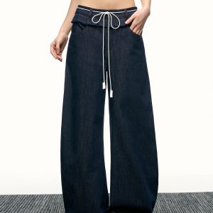 American-Style Spicy Girl Ruffled Wide-Leg Jeans - Curved Blade Design, Loose Fit, Spring/Summer Fashion, Trendy Casual Pants