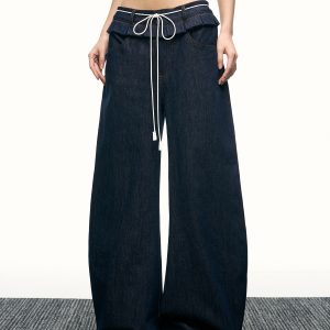 American-Style Spicy Girl Ruffled Wide-Leg Jeans - Curved Blade Design, Loose Fit, Spring/Summer Fashion, Trendy Casual Pants