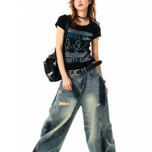 American Vintage Slim Fit Cropped T-Shirt for Women - Black Short Sleeve Summer Essential, Versatile Style