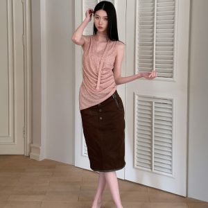 Asymmetrical Hem Pleated Halter Top - Flowy Summer Design with Side Waist Detail