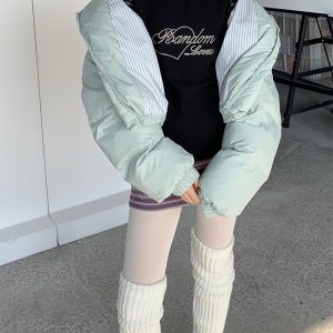 Black and Gray Color-Blocked Striped Casual Slim-Fit Knitted Long Sleeve Top Tee for Y2K and 90s Style Fashion