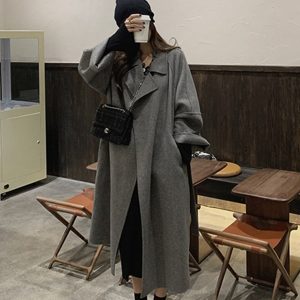 Black Double-Sided Cashmere Coat for Women - 2024 Winter Woolen Mid-Length in Korean Style for Petite Fits