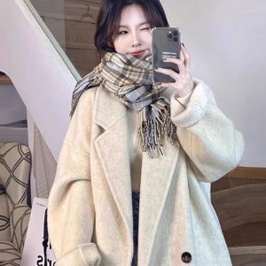 Black Reversible Cashmere Coat for Women - Mid-Length, High-End Korean Style Woolen Outerwear for Autumn & Winter, Perfect for Petites
