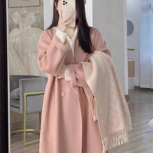 Black Reversible Cashmere Coat for Women - Mid-Length, High-End Korean Style Woolen Outerwear for Autumn & Winter, Perfect for Petites