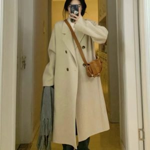 Black Reversible Cashmere Coat for Women - Mid-Length, High-End Korean Style Woolen Outerwear for Autumn & Winter, Perfect for Petites