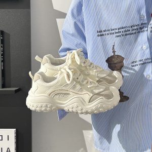 Breathable Mesh Dad Shoes for Women - Lightweight Summer Hiking Sneakers, Versatile White Sports Shoes for Comfort and Style