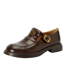 Brown Genuine Leather Camellia Flat Loafers for Women - 2025 British Style Summer Shoes