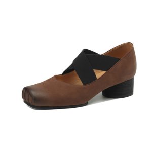 Chunky Heel Cross Strap Ballet Shoes for Women - Soft-Soled Mid Heels, 2025 Summer Style, Pig Nose Design