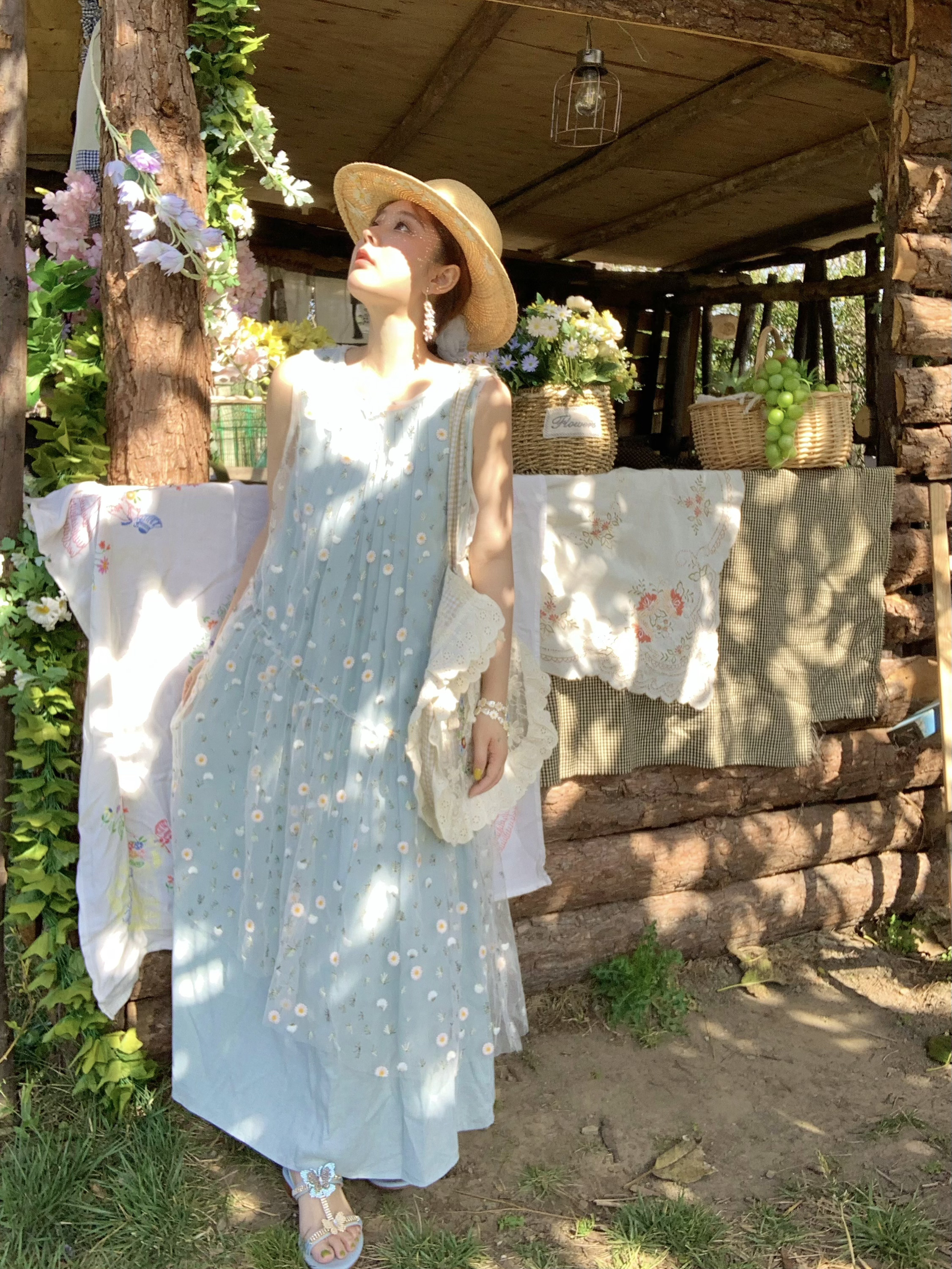 Cloud Flower Butterfly Retro Sheer Mesh Cover Dress - Women's Summer Loose A-Line Long Dress in Vintage Style