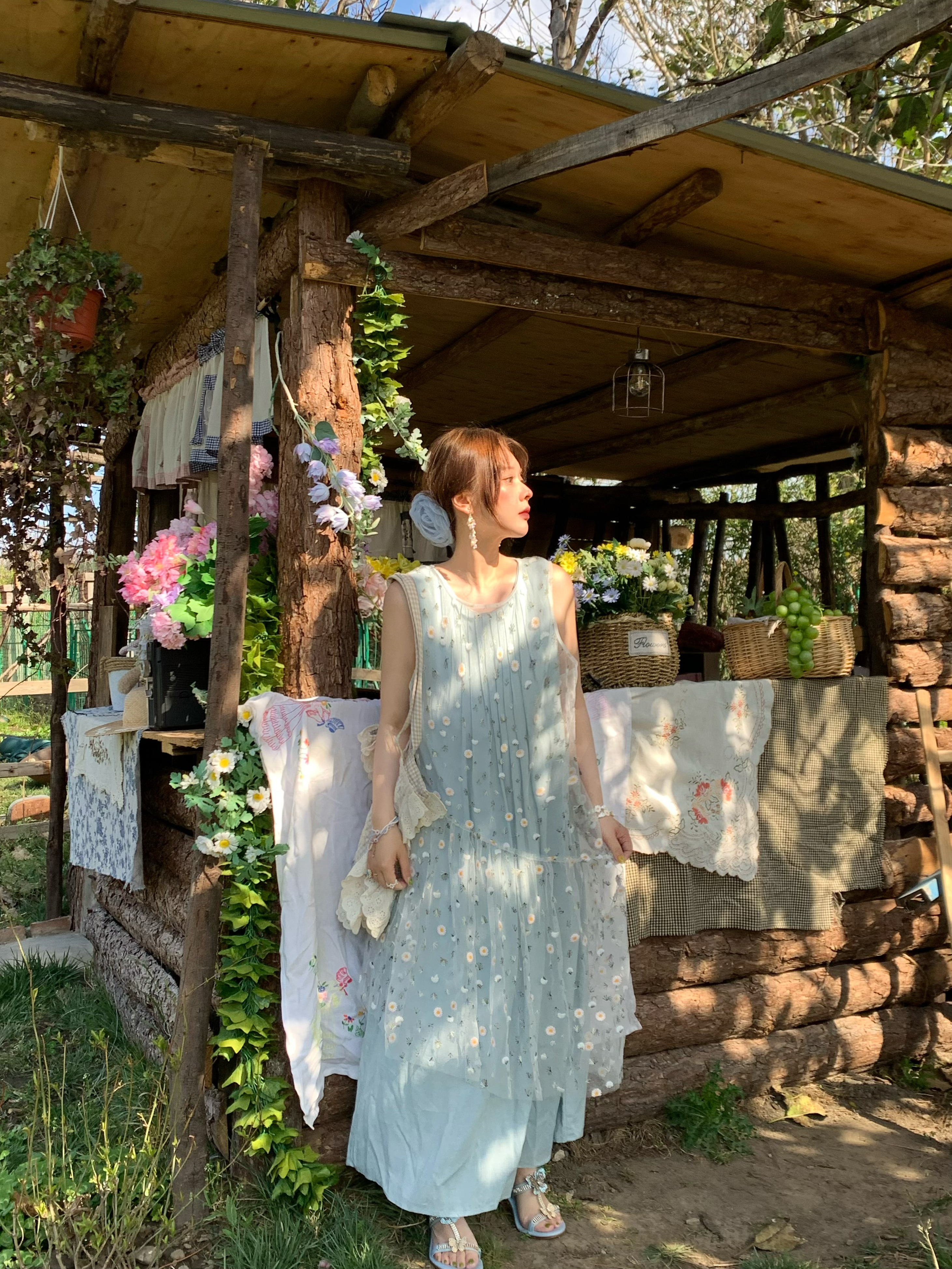Cloud Flower Butterfly Retro Sheer Mesh Cover Dress - Women's Summer Loose A-Line Long Dress in Vintage Style