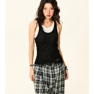 Color-Block Knitted Vest for Women - Spicy Girl American Style Slim-Fit Two-Piece Sports Top for Summer