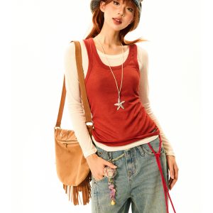 Color-Block Knitted Vest for Women - Spicy Girl American Style Slim-Fit Two-Piece Sports Top for Summer