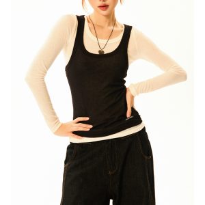 Color-Block Knitted Vest for Women - Spicy Girl American Style Slim-Fit Two-Piece Sports Top for Summer