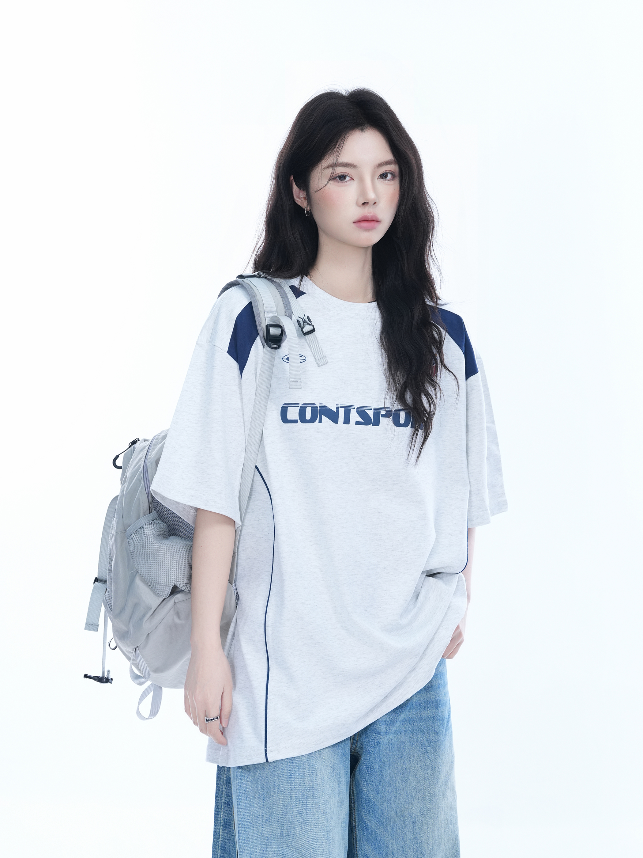 Color-Block Oversized Short Sleeve T-Shirt for Women - Casual Summer Style, American Trend, Loose Fit, Y2K Inspired