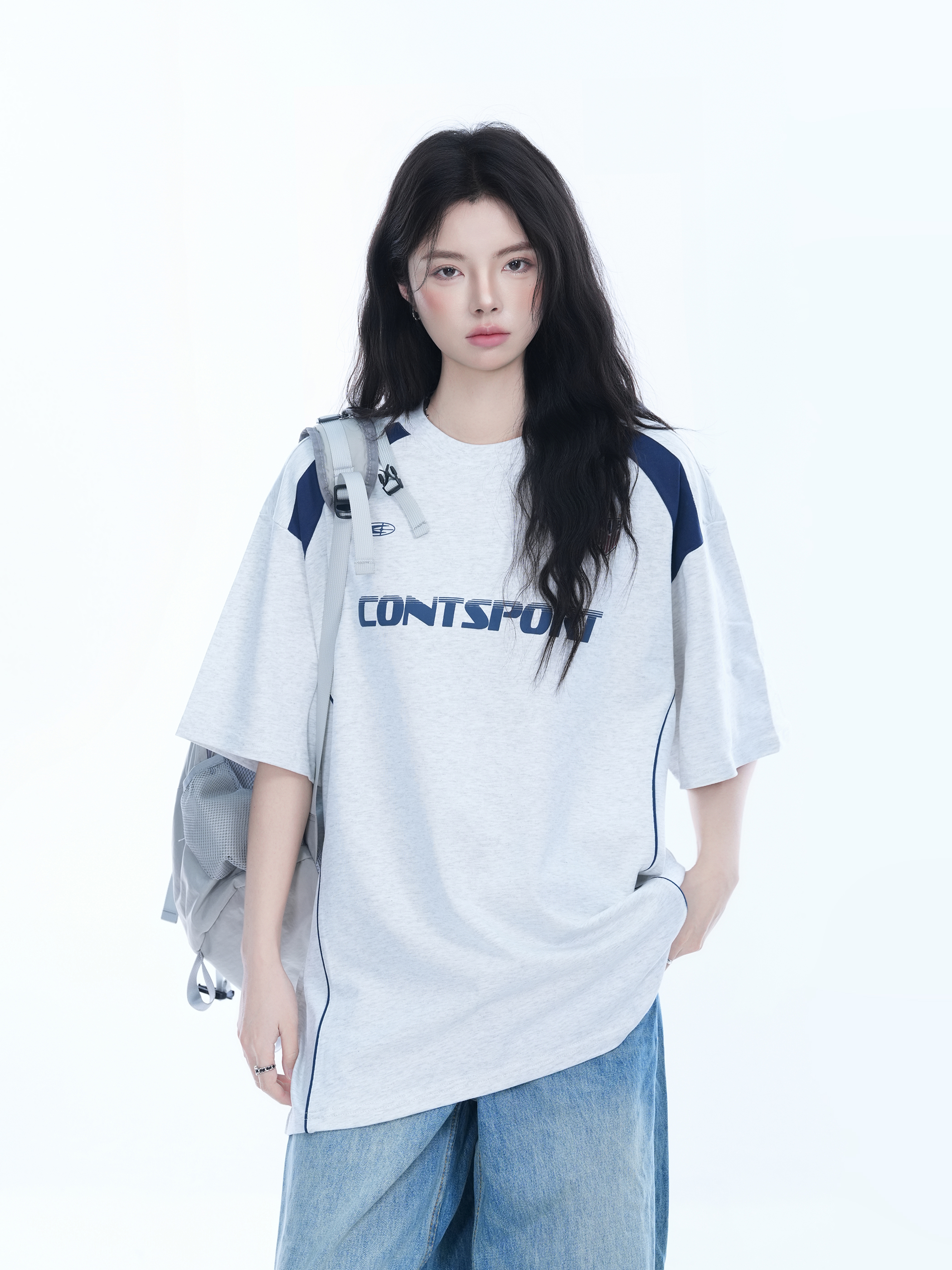 Color-Block Oversized Short Sleeve T-Shirt for Women - Casual Summer Style, American Trend, Loose Fit, Y2K Inspired